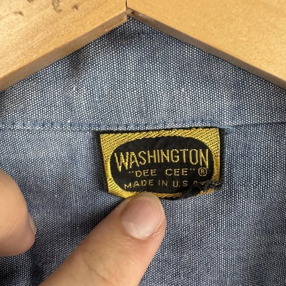 Vintage Washington Dee Cee Shirt Womens Medium Blue Chambray Embroidered Floral